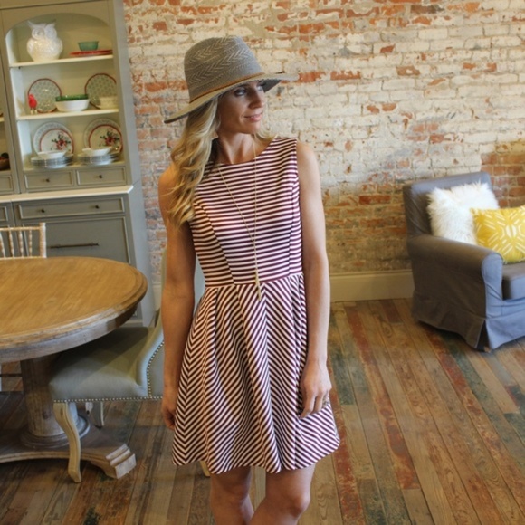 Infinity Raine Dresses & Skirts - ❤️ LAST ONE! Wine Striped Fit and Flare Dress